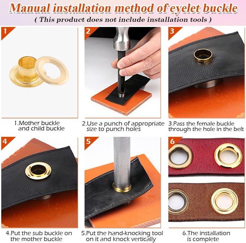 PECMER 300 PCS Gold Eyelets and Grommets- 1/8 Inch Copper Eyelets Grommets with Washers for Belt Bag Tag Scrapbook-3mm Eyelets for Paper Crafts and Fabric Shoes - Image 5